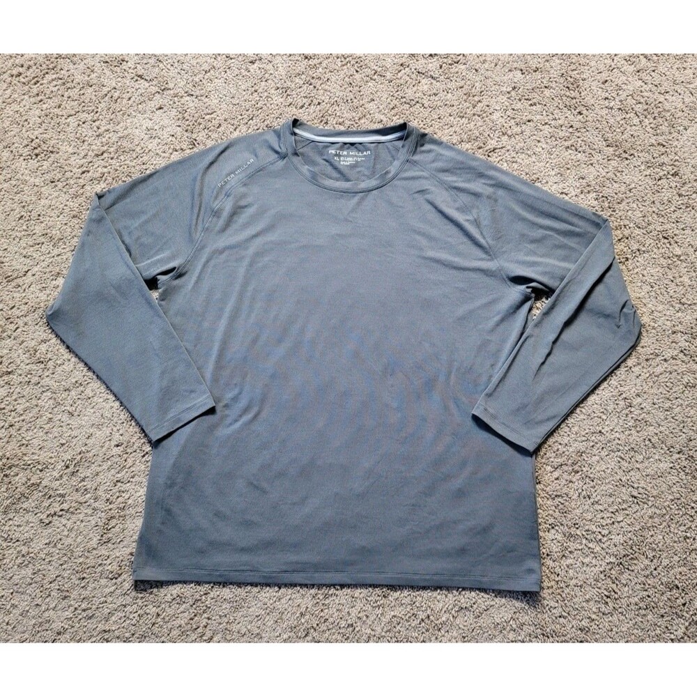 Peter Millar Crown Aurora Men's XL Sport Long Sleeve Shirt Iron Gray Performance